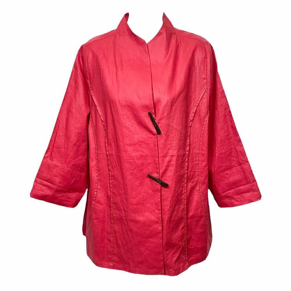 Roni Rabl 100% Linen Relaxed Boxy Jacket Lagenlook Blazer Coral Size M